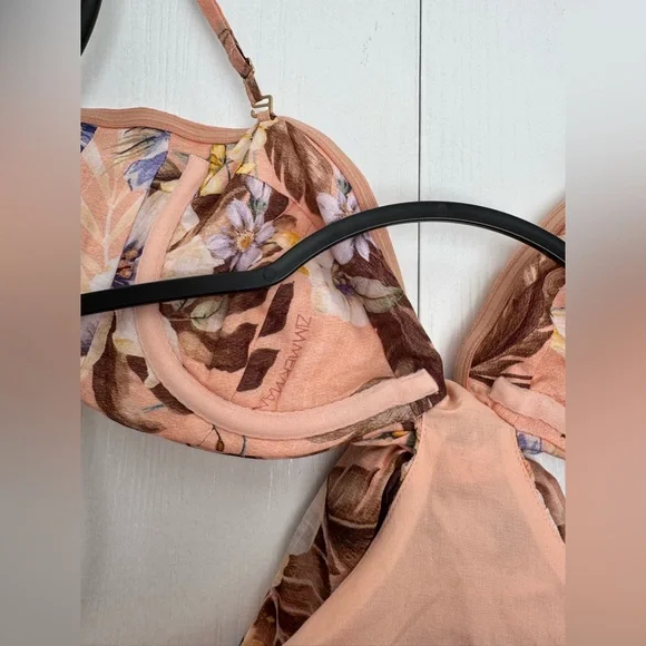 Zimmermann Coco Floral Print Bow Detail Mini Dress Peach Multi Various Size - Picture 13 of 16